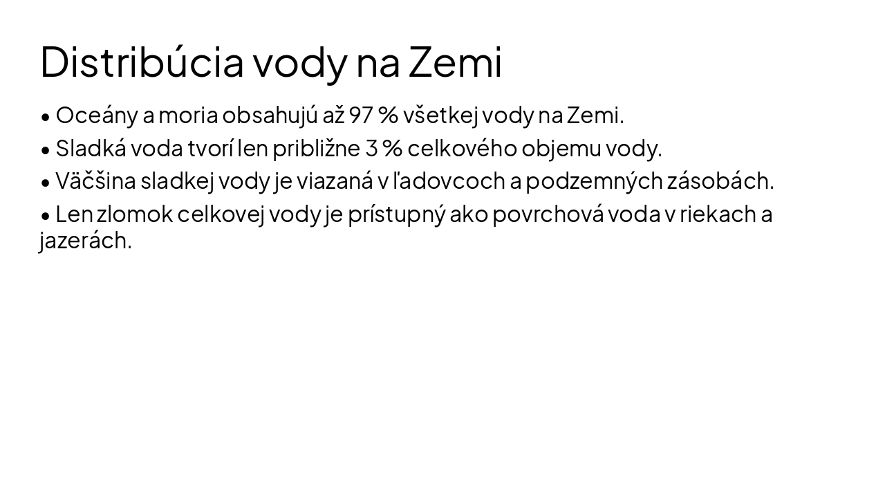 Slide 3 - Distribúcia vody na Zemi