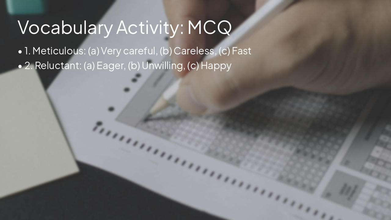 Slide 8 - Vocabulary Activity: MCQ