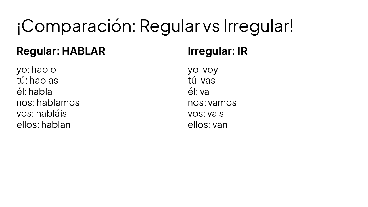 Slide 16 - ¡Comparación: Regular vs Irregular!