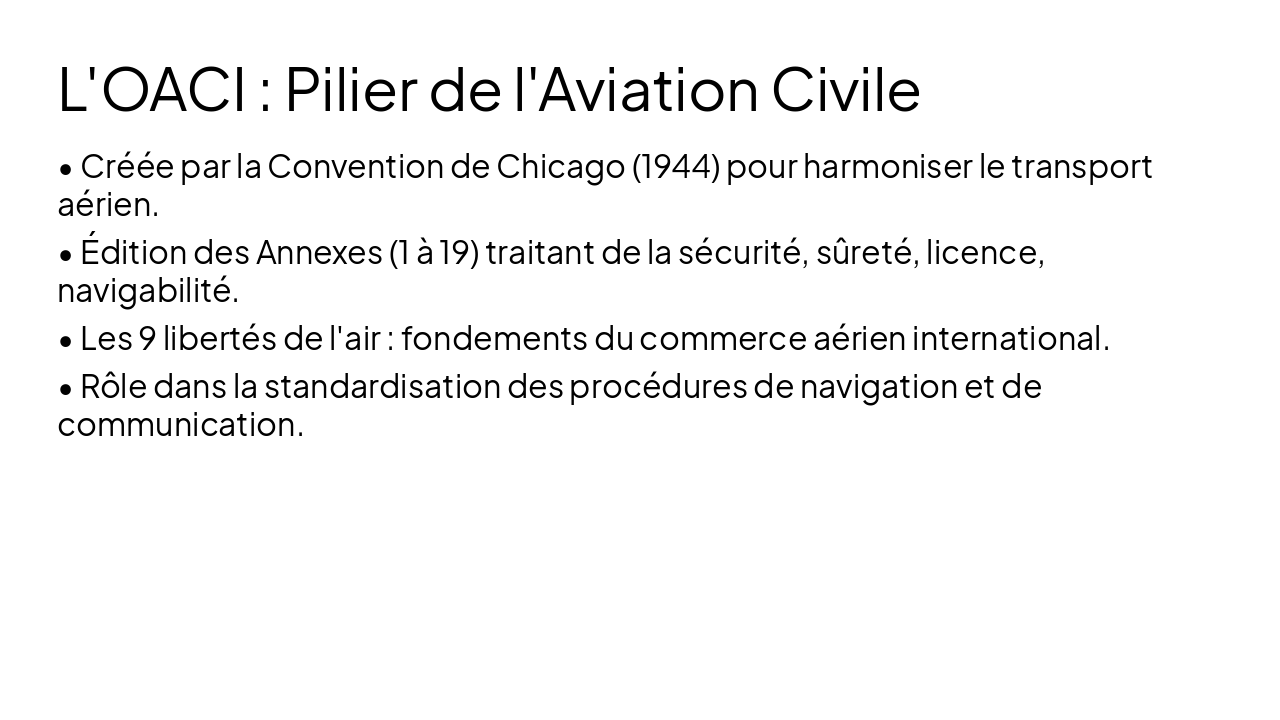 Slide 4 - L'OACI : Pilier de l'Aviation Civile