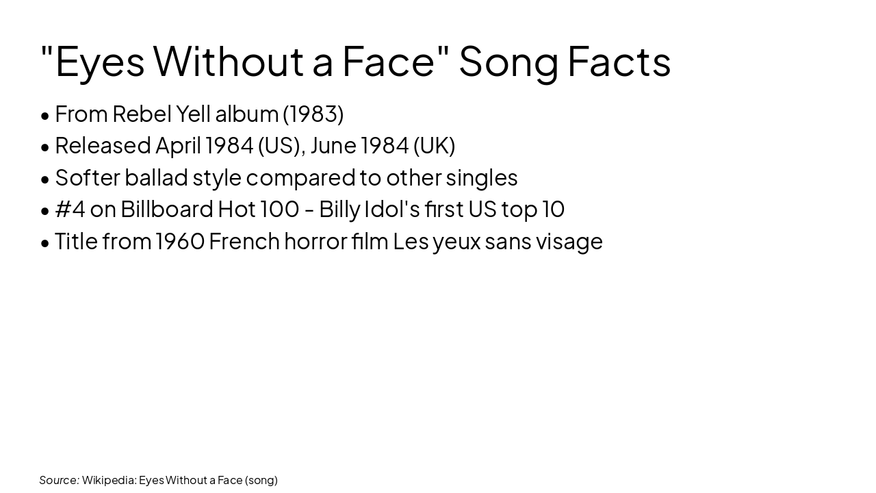 Slide 4 - "Eyes Without a Face" Song Facts