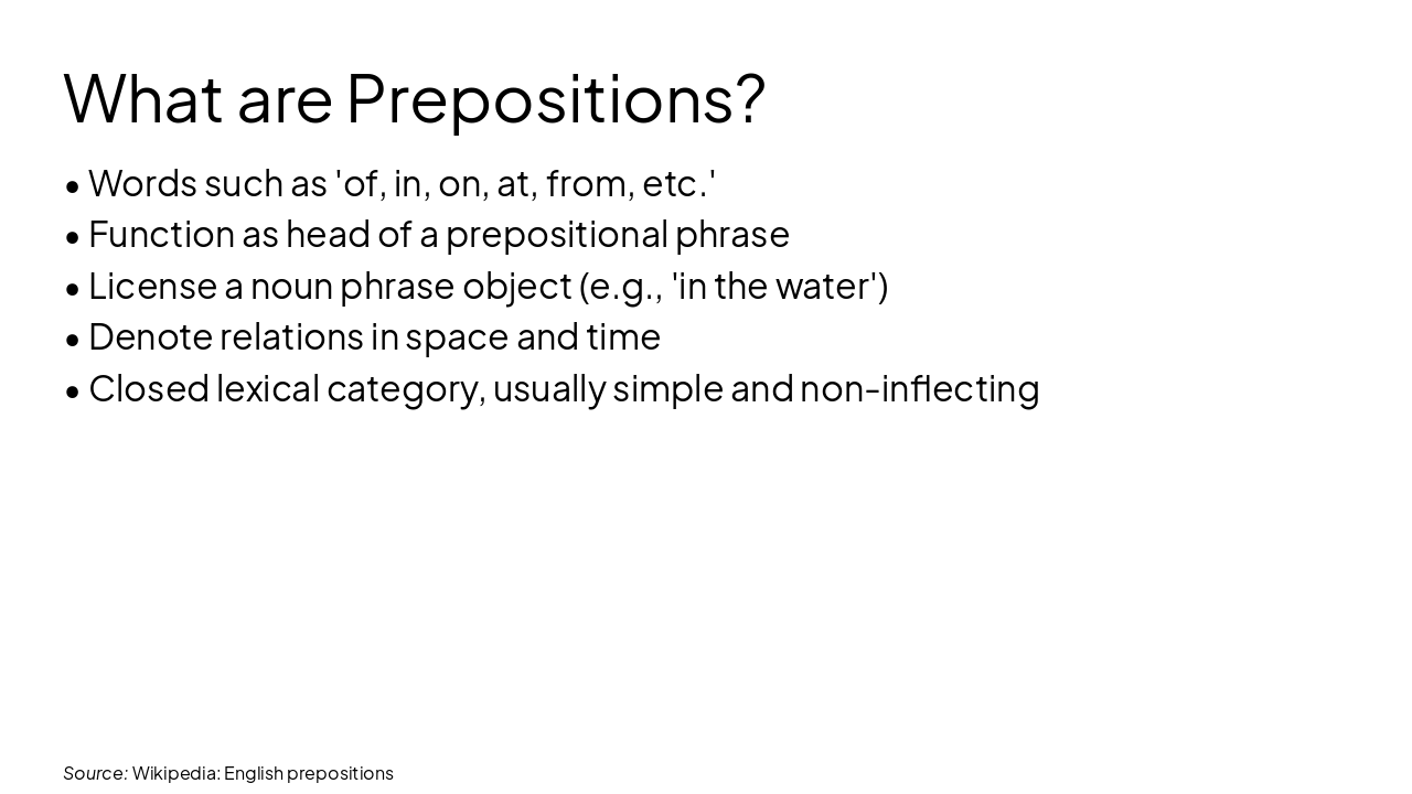 Slide 3 - What are Prepositions?