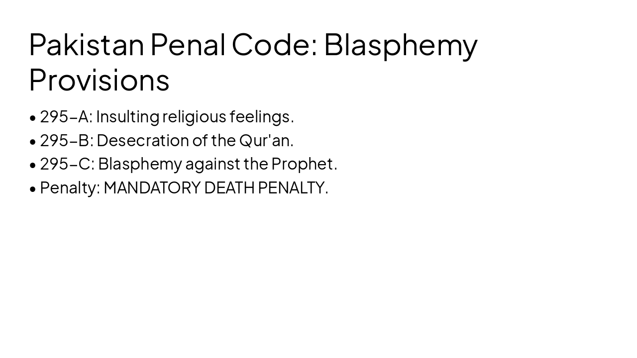 Slide 6 - Pakistan Penal Code: Blasphemy Provisions