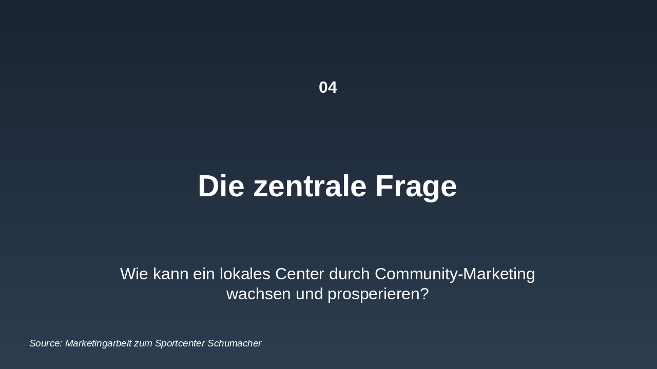 Slide 4 - Die zentrale Frage: Wie kann ein lokales Center durch Community-Marketing wachsen?
