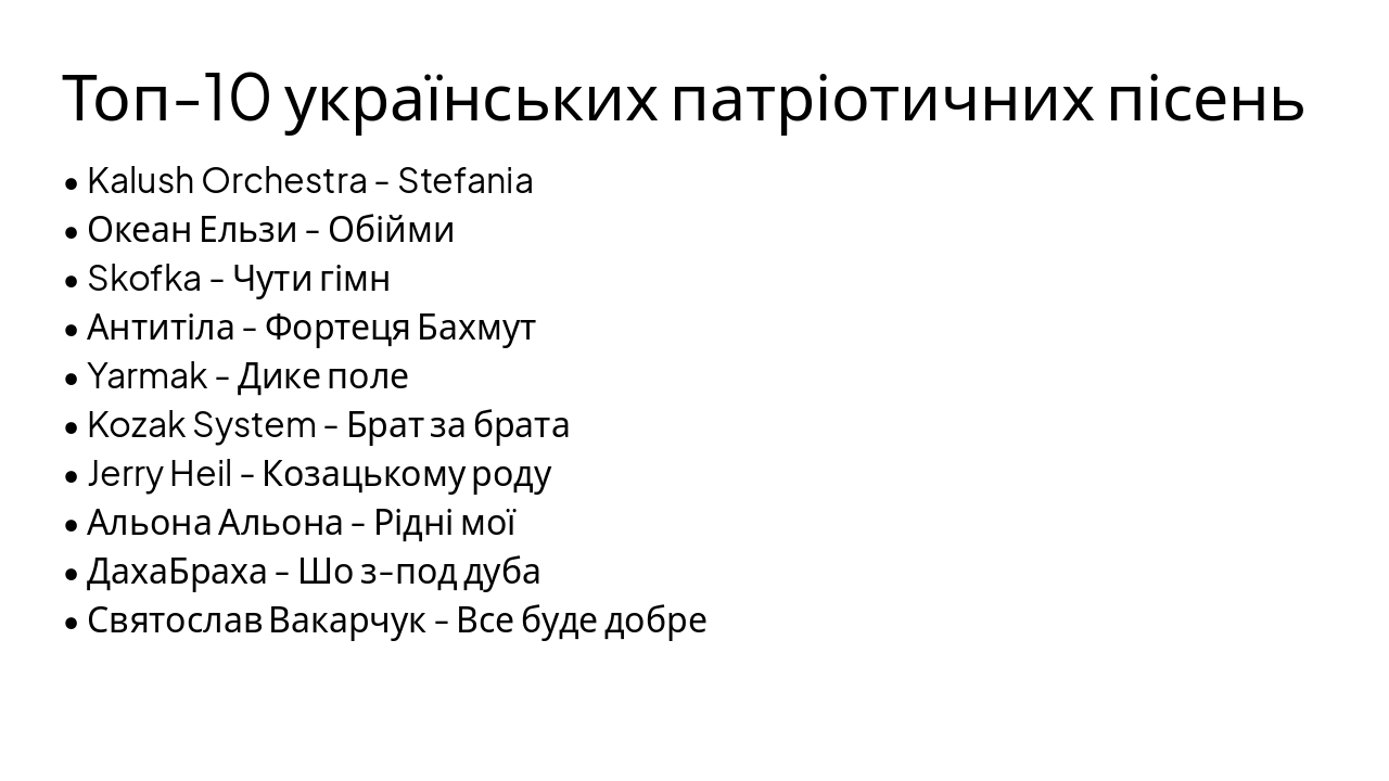 Slide 3 - Топ-10 патріотичних пісень