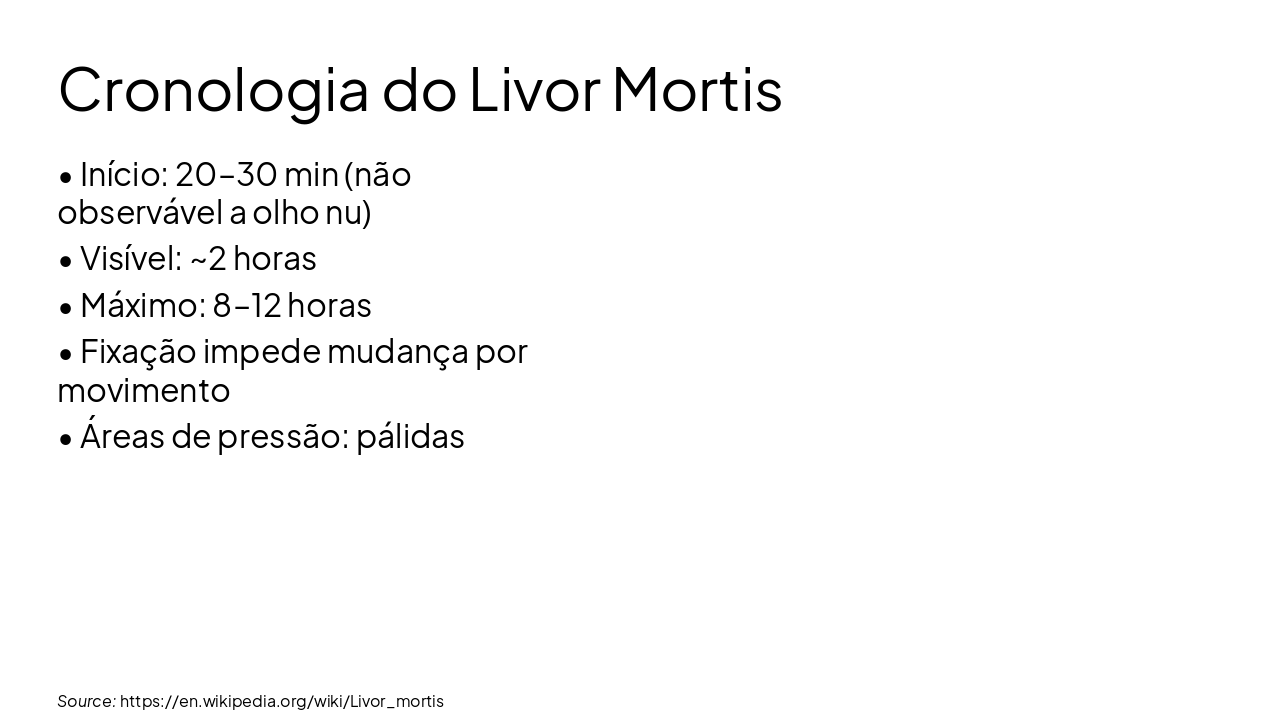 Slide 8 - Cronologia do Livor Mortis