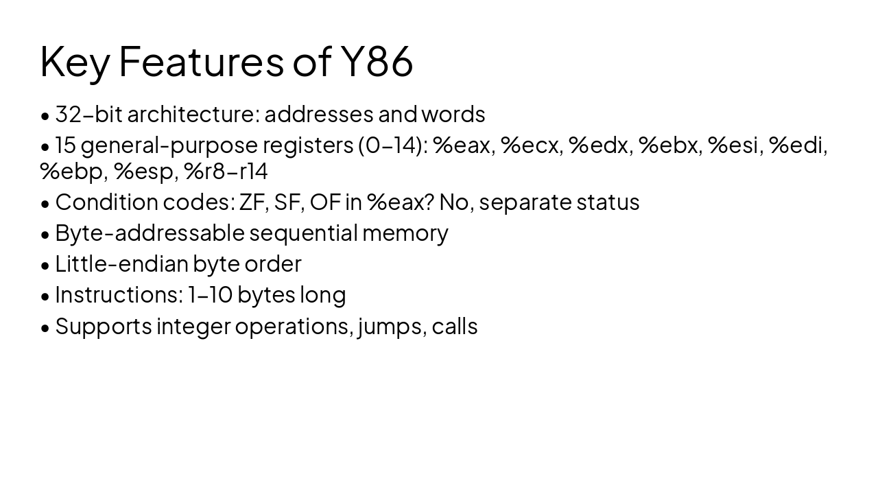 Slide 4 - Key Features of Y86