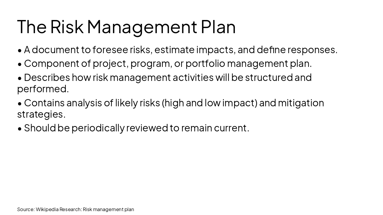 Slide 5 - The Risk Management Plan