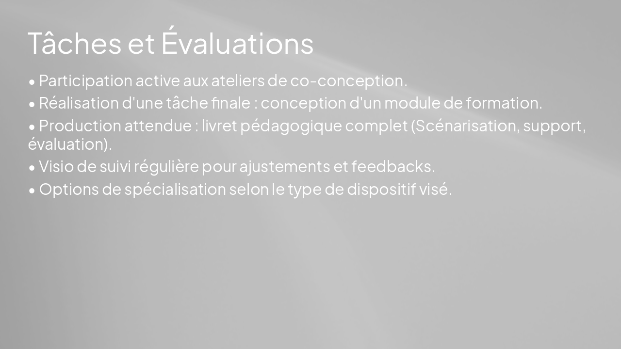 Slide 10 - Tâches et Évaluations