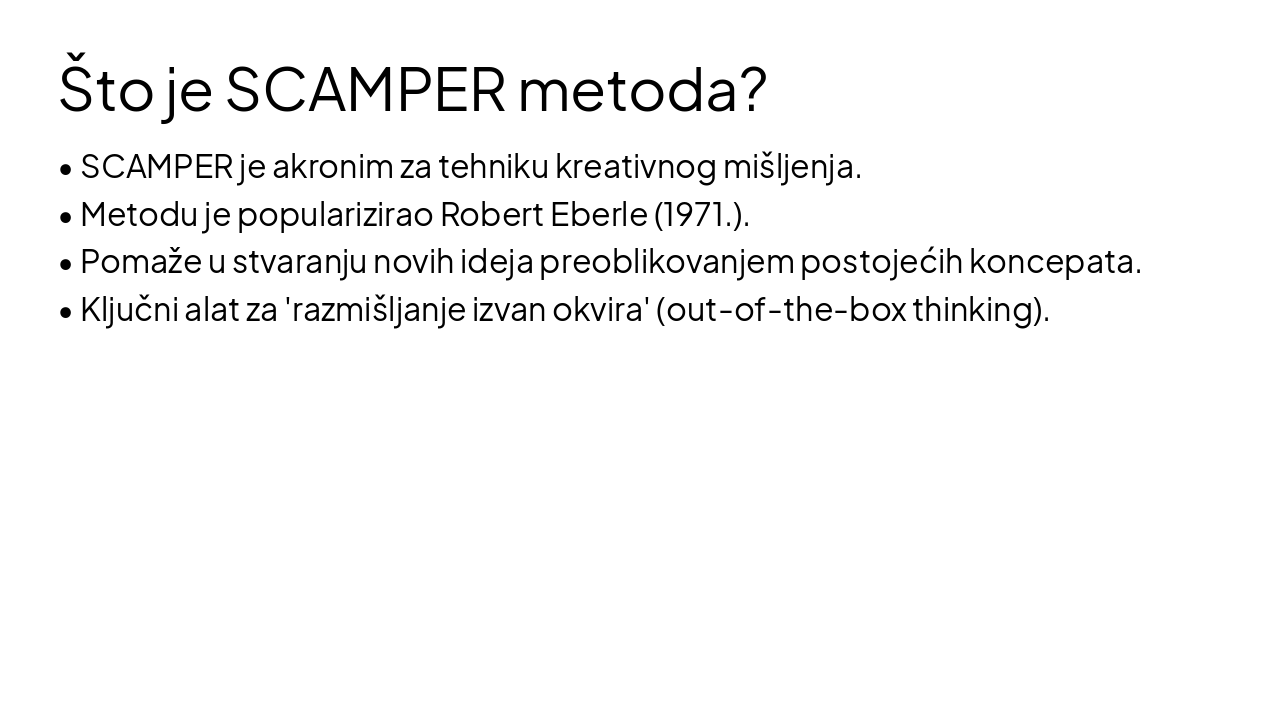 Slide 2 - Što je SCAMPER metoda?