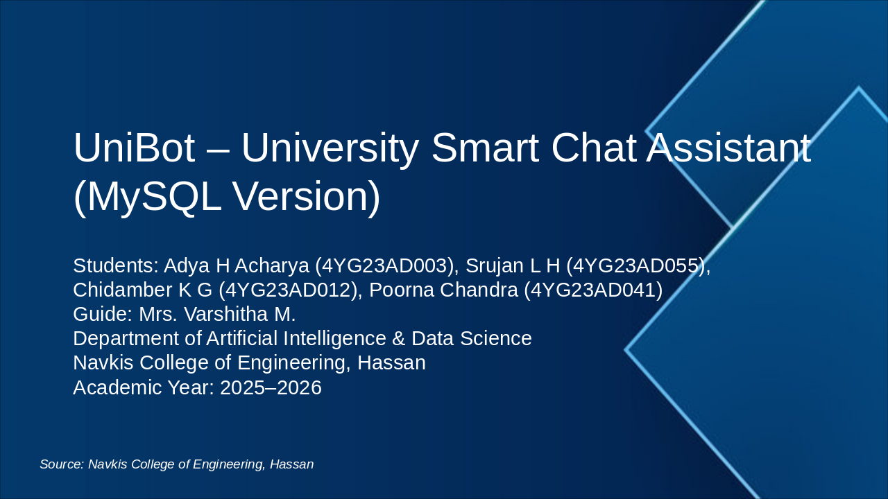 Slide 1 - UniBot – University Smart Chat Assistant (MySQL Version)