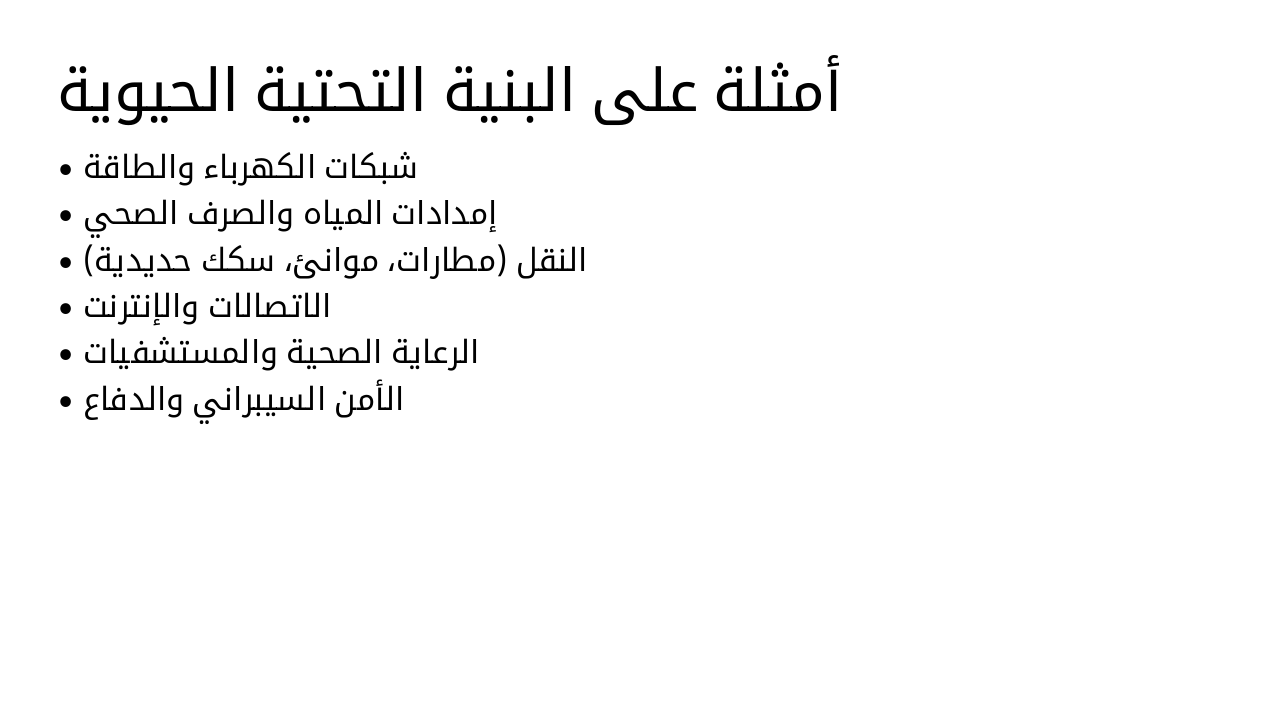 Slide 4 - أمثلة على البنية التحتية الحيوية