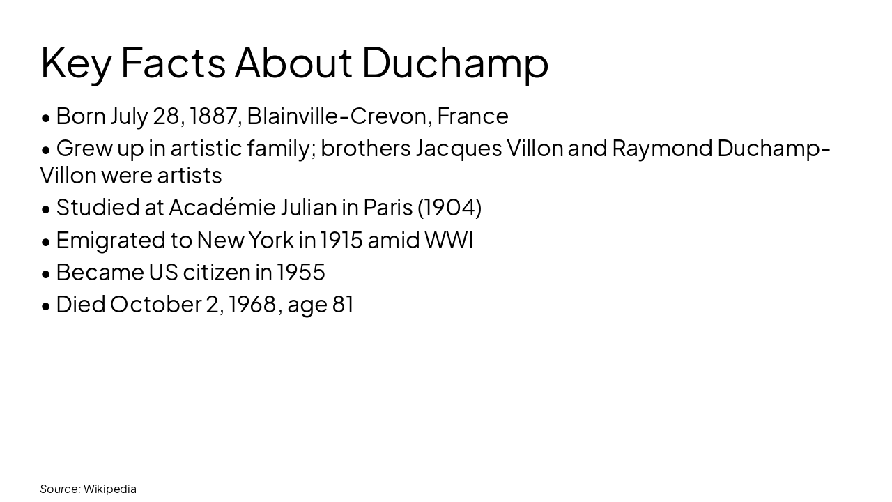 Slide 4 - Key Facts About Duchamp