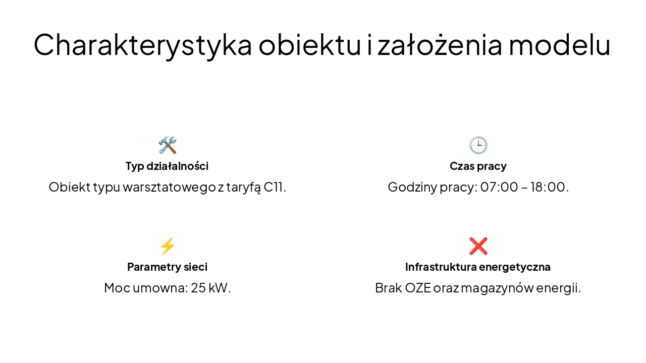 Slide 3 - Charakterystyka obiektu i założenia modelu