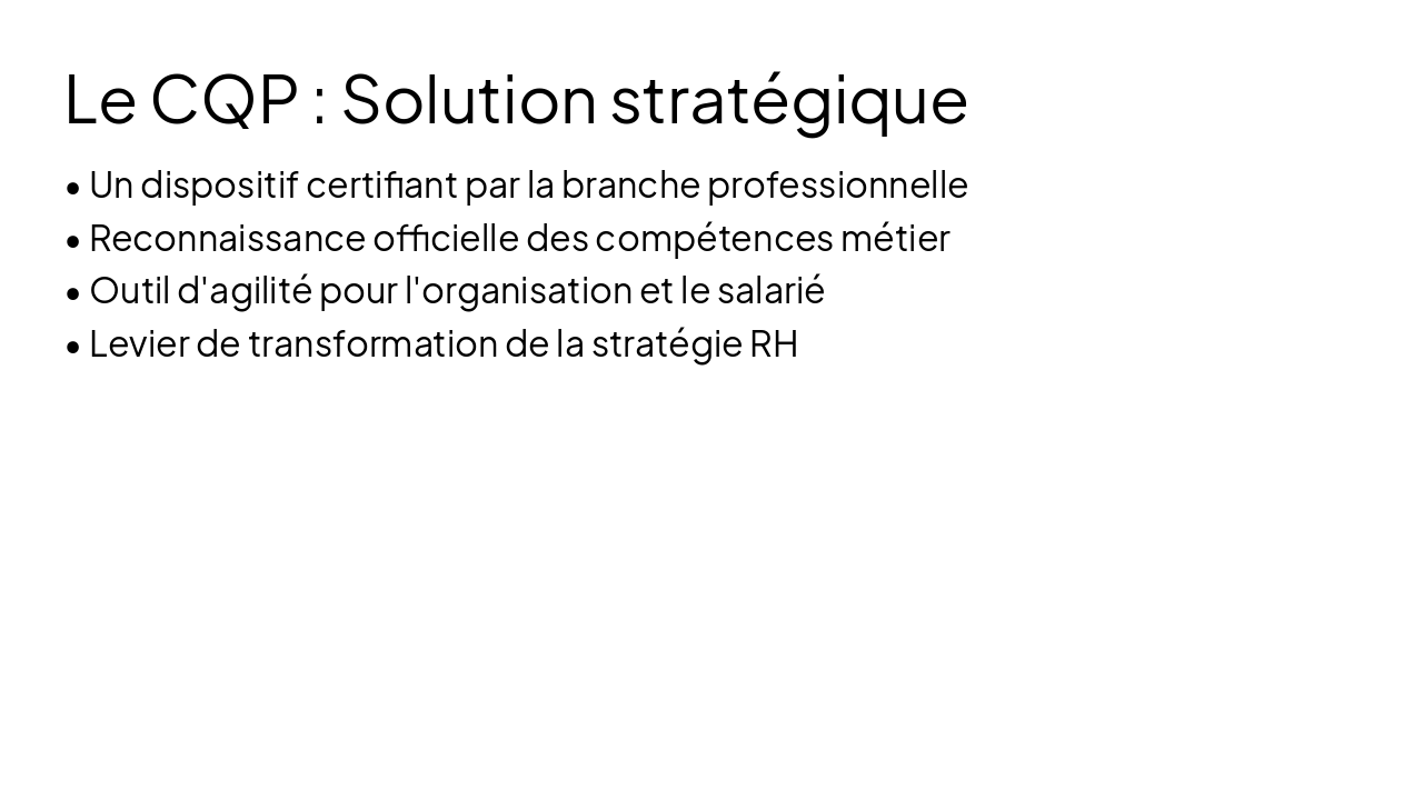 Slide 3 - Le CQP : Solution stratégique