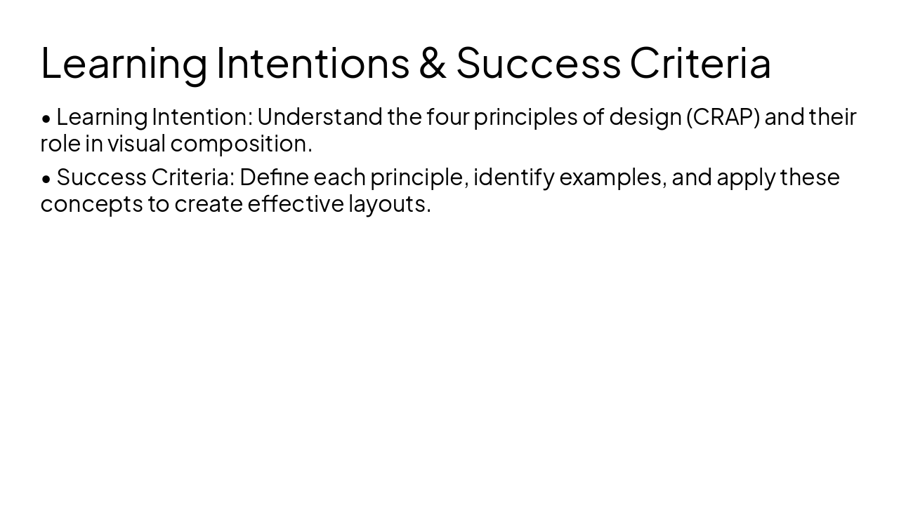 Slide 2 - Learning Intentions & Success Criteria