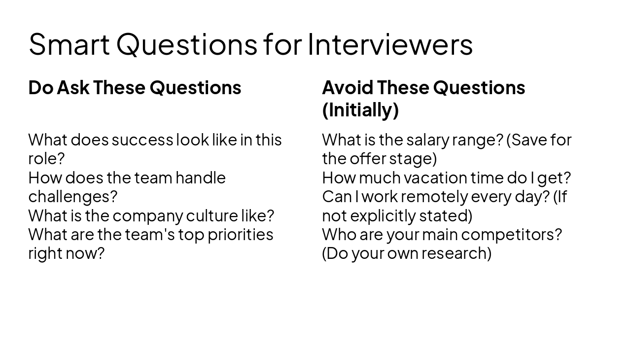 Slide 14 - Smart Questions for Interviewers