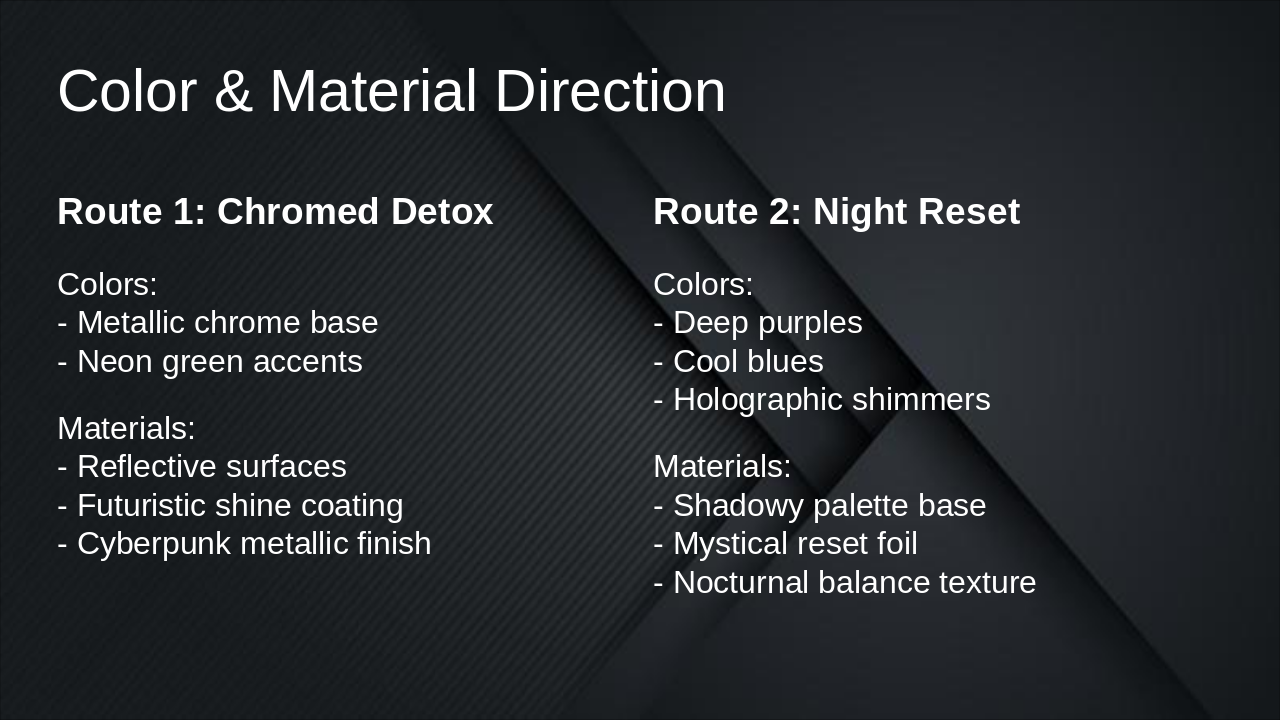 Slide 10 - Color & Material Direction