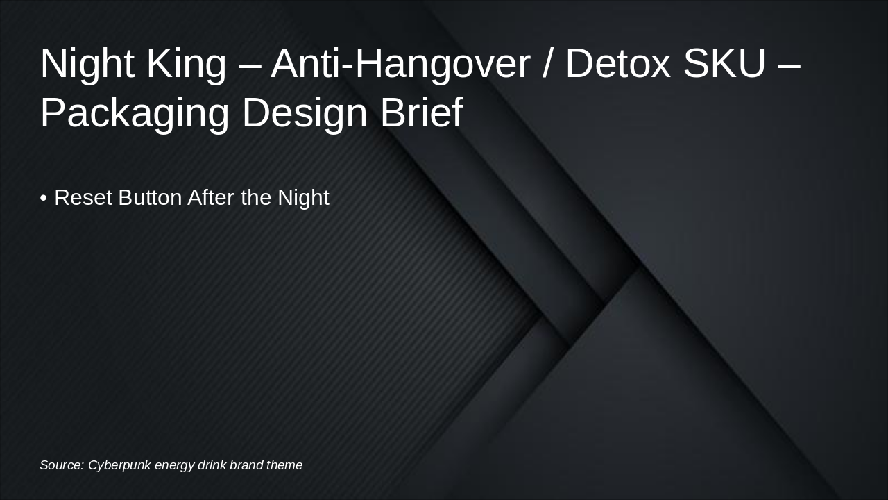 Slide 1 - Night King – Anti-Hangover / Detox SKU – Packaging Design Brief