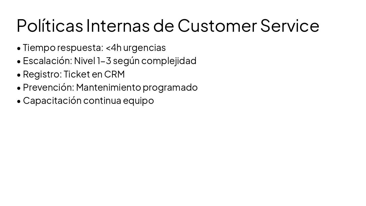 Slide 16 - Políticas Internas de Customer Service