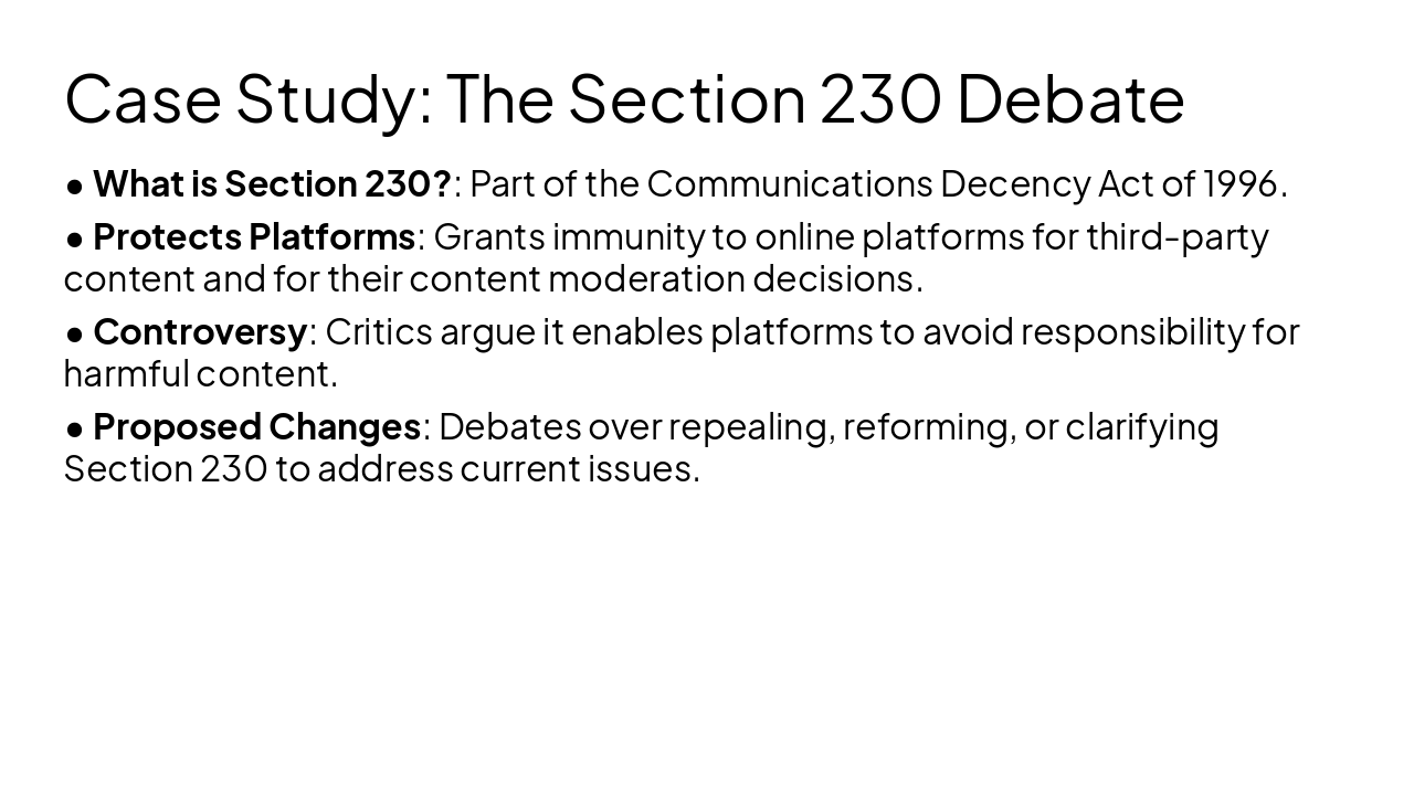 Slide 12 - Case Study: The Section 230 Debate