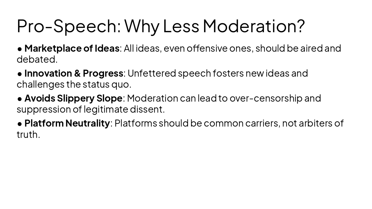 Slide 7 - Pro-Speech: Why Less Moderation?