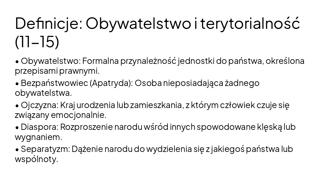 Slide 4 - Definicje: Obywatelstwo i terytorialność (11-15)