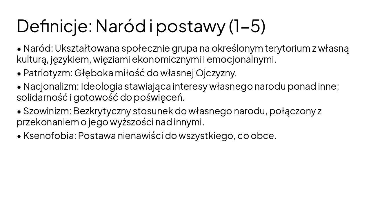 Slide 2 - Definicje: Naród i postawy (1-5)