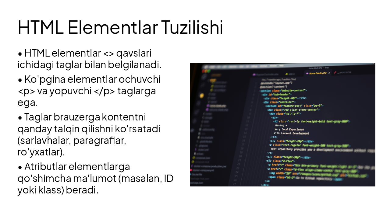 Slide 6 - HTML Elementlar Tuzilishi