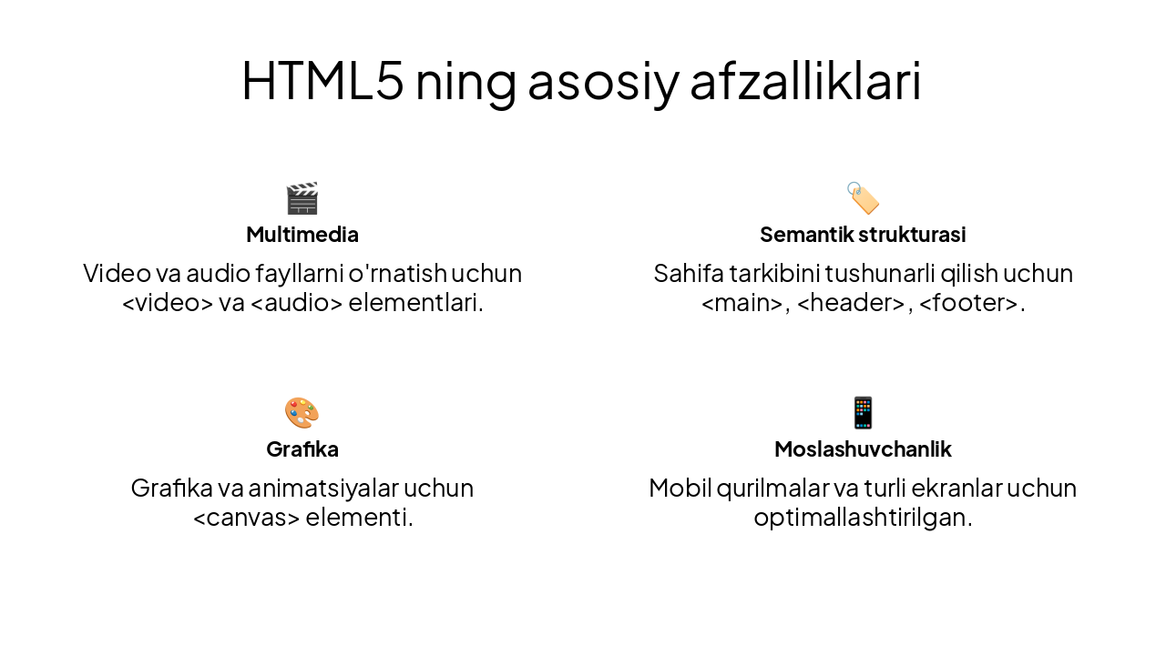 Slide 8 - HTML5 ning asosiy afzalliklari