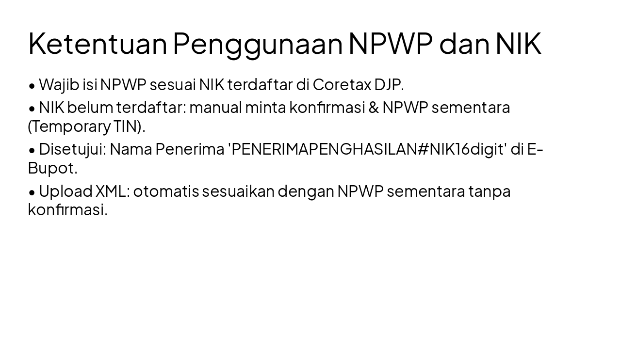 NPWP & NIK Rules for Bukti Potong Creation (38 chars)