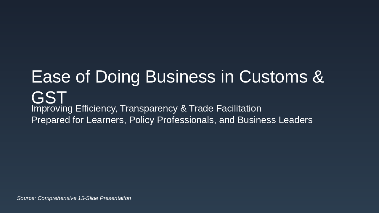 Slide 1 - Ease of Doing Business in Customs & GST