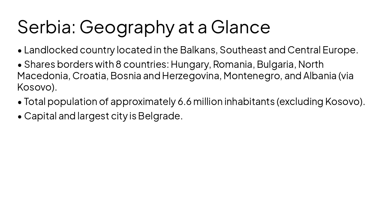 Slide 4 - Serbia: Geography at a Glance