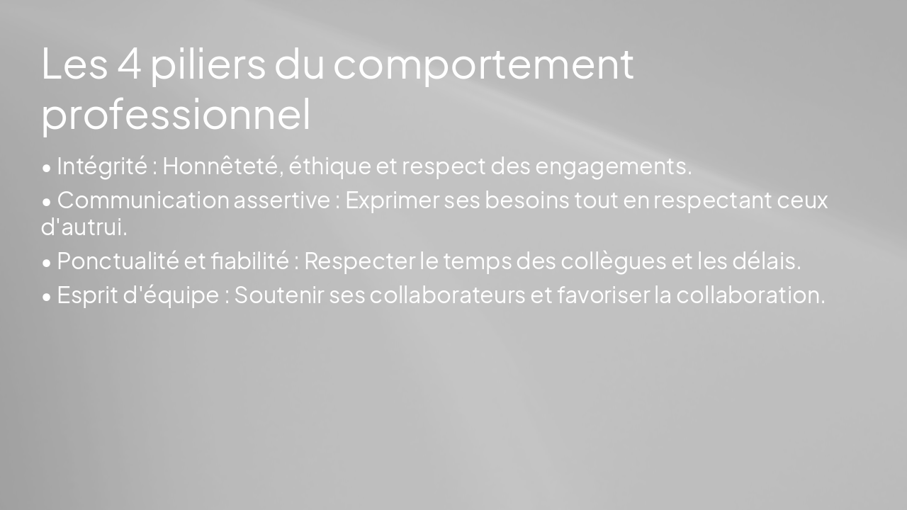 Slide 4 - Les 4 piliers du comportement professionnel