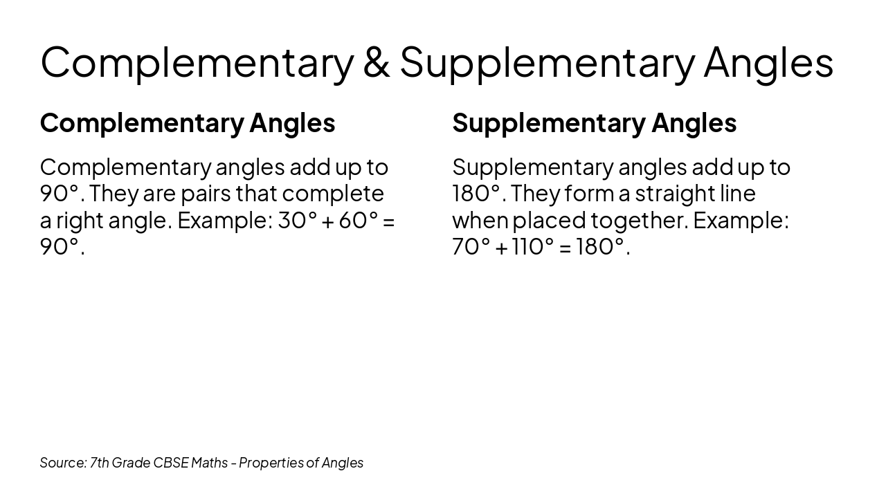 Slide 5 - Complementary & Supplementary Angles