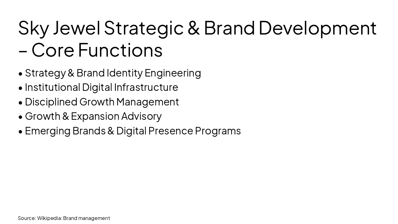 Slide 6 - Sky Jewel Strategic & Brand Development – Core Functions