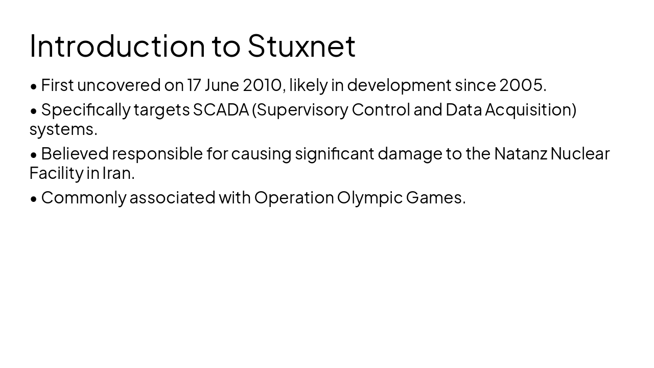 Slide 3 - Introduction to Stuxnet