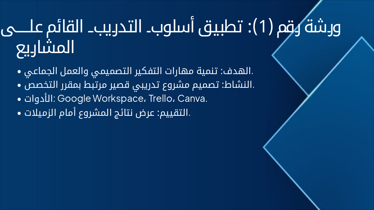 Slide 3 - ورشة رقم (1): تطبيق أسلوب التدريب القائم على المشاريع