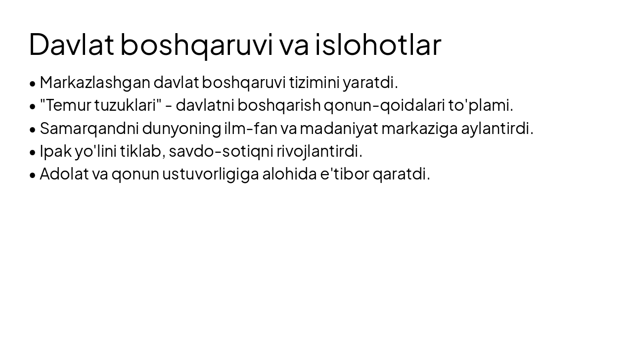 Slide 4 - Davlat boshqaruvi va islohotlar