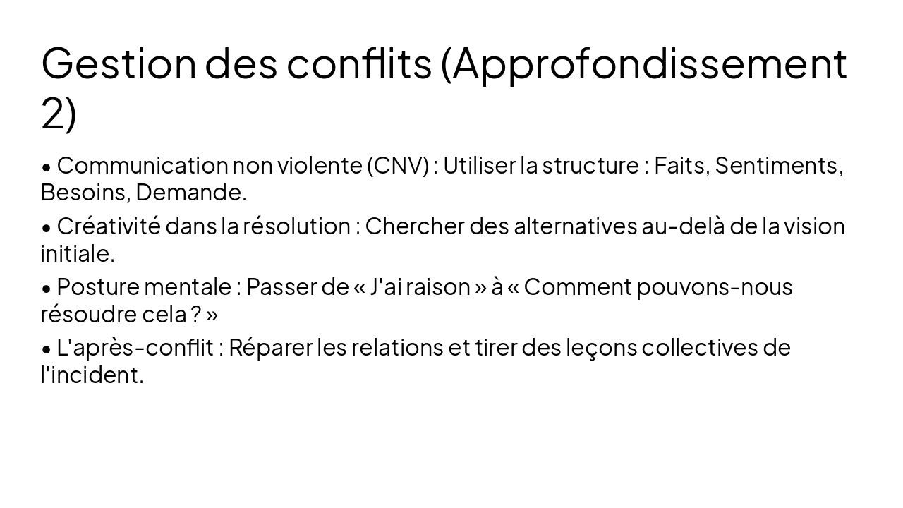 Slide 20 - Gestion des conflits (Approfondissement 2)