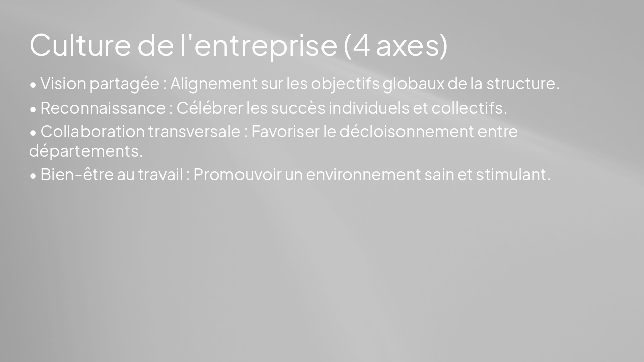 Slide 9 - Culture de l'entreprise (4 axes)