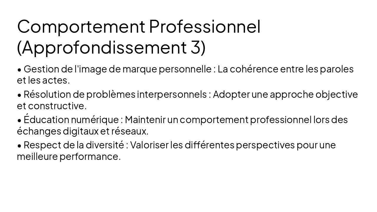 Slide 7 - Comportement Professionnel (Approfondissement 3)