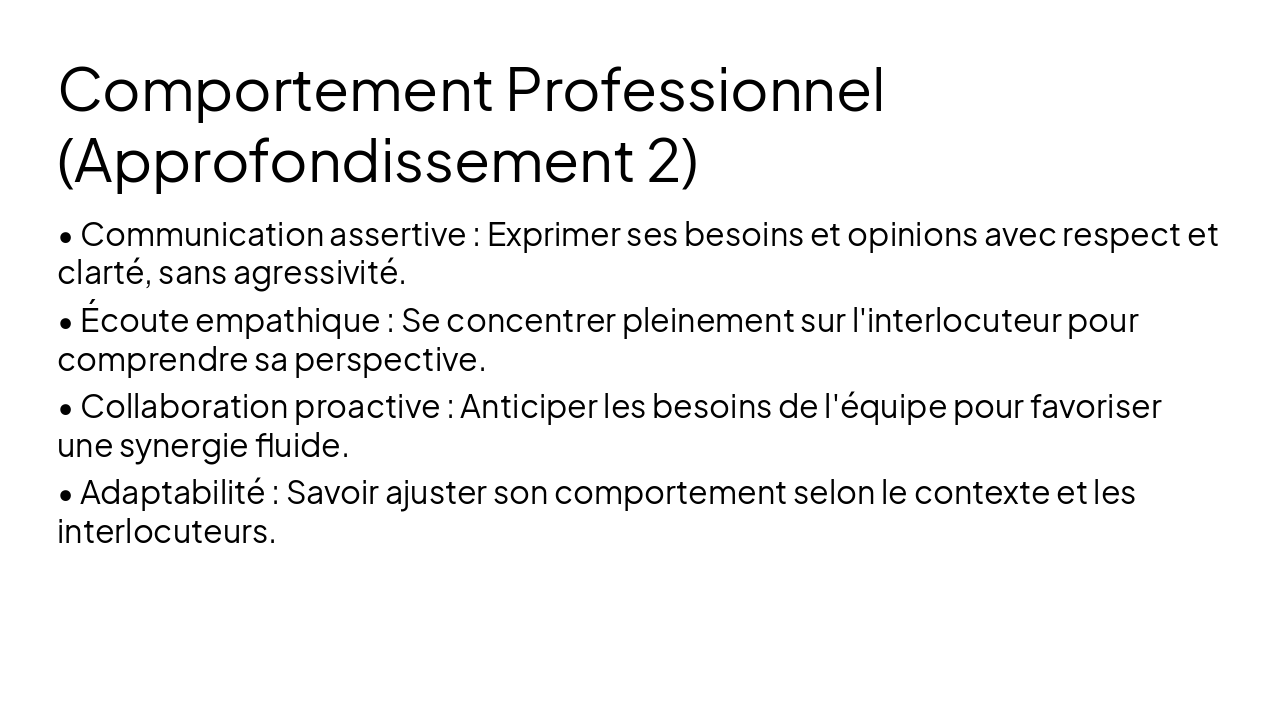 Slide 6 - Comportement Professionnel (Approfondissement 2)