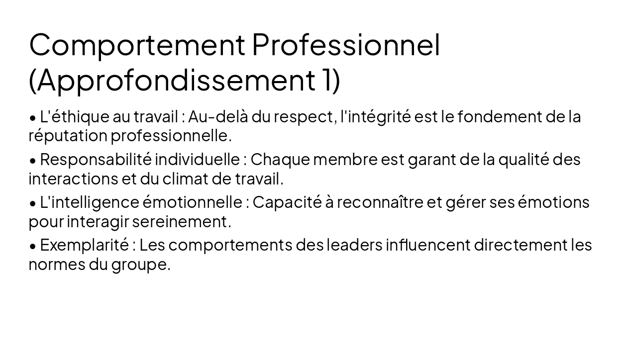 Slide 5 - Comportement Professionnel (Approfondissement 1)