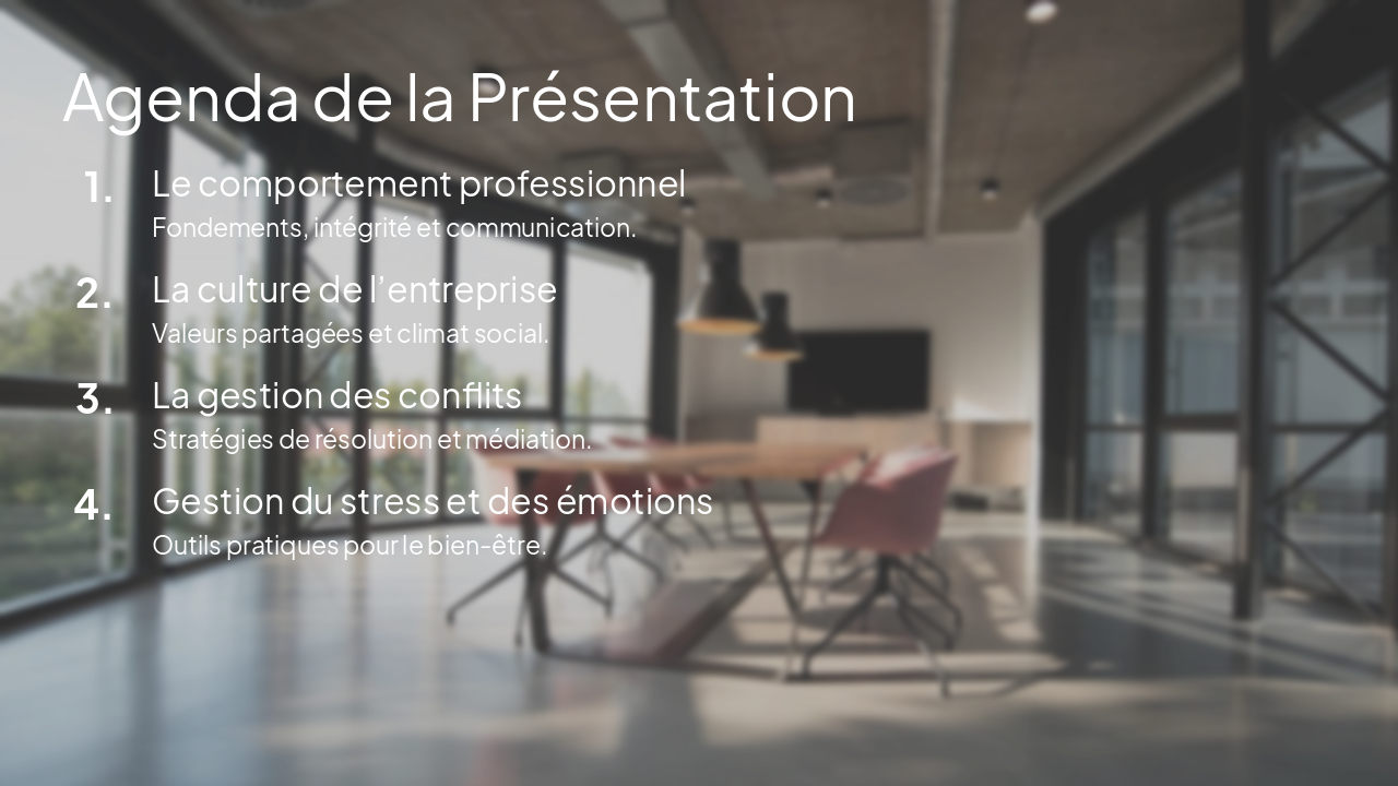 Slide 2 - Agenda de la Présentation