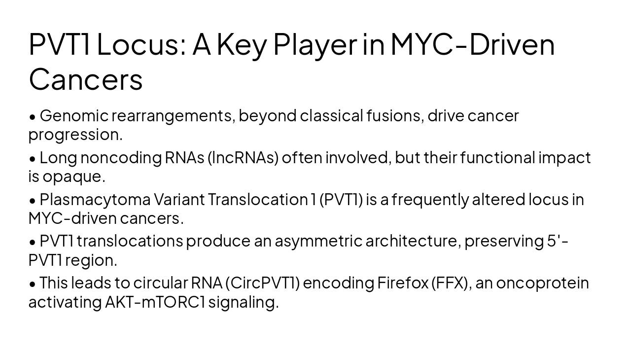 Slide 4 - PVT1 Locus: A Key Player in MYC-Driven Cancers