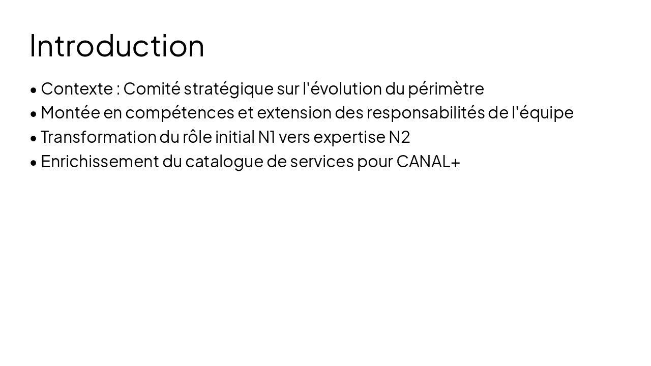 Évolution Mission Infogérance CANAL+ (N1→N2)
