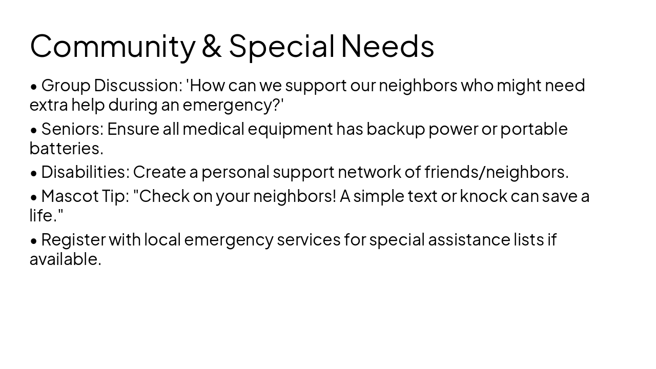 Slide 10 - Community & Special Needs