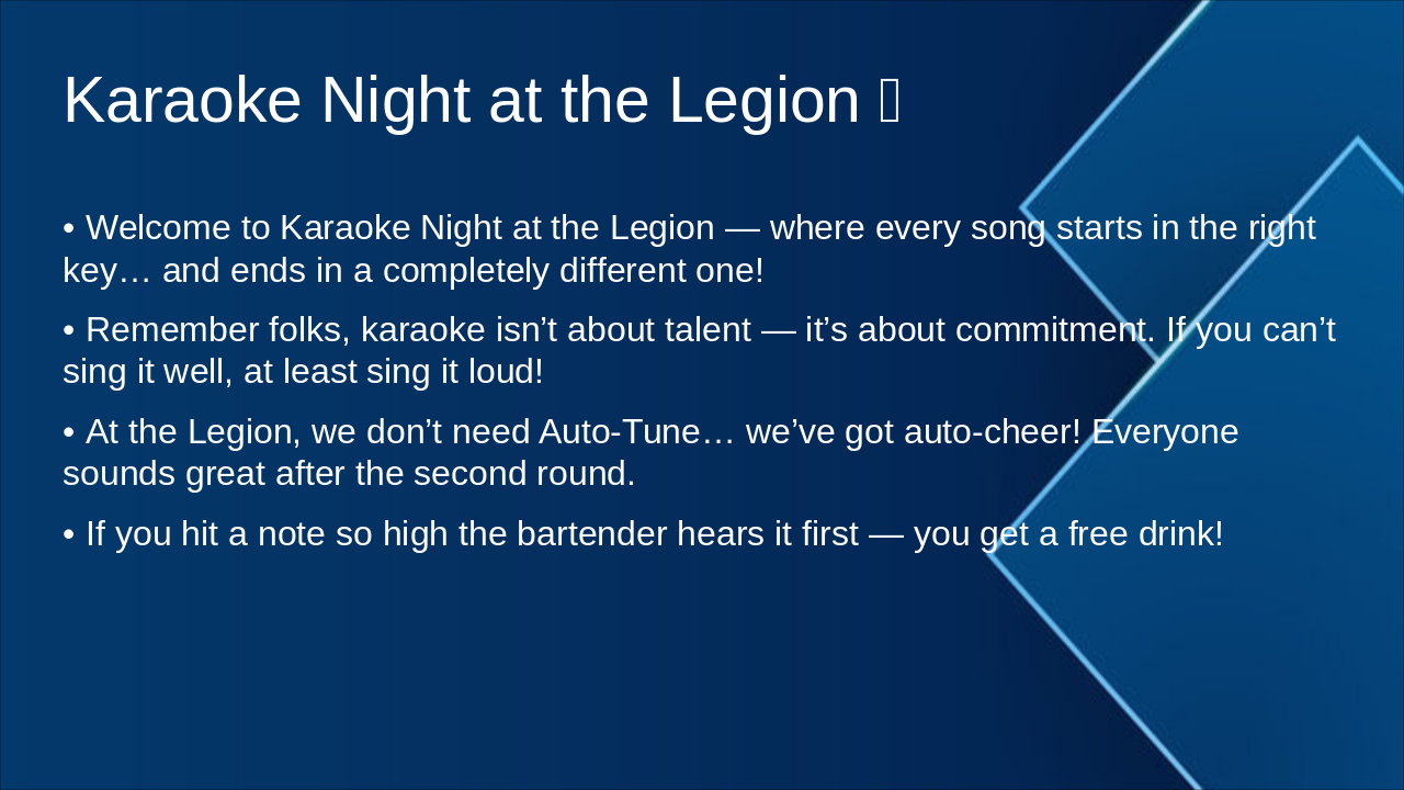 Slide 1 - Karaoke Night at the Legion 🎤