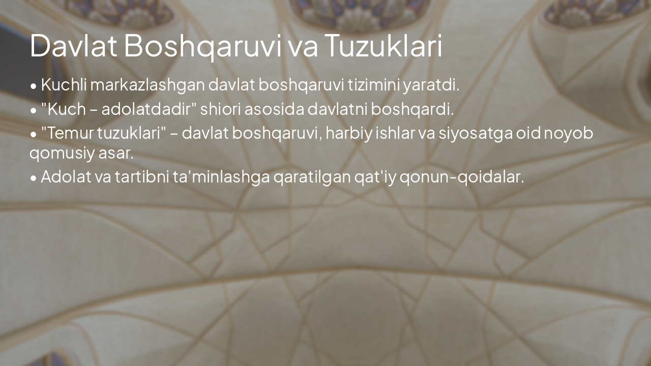 Slide 4 - Davlat Boshqaruvi va Tuzuklari